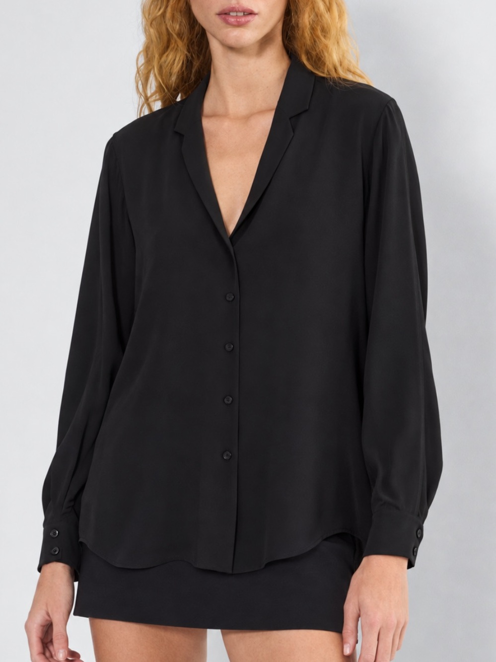 Theory Theyskens Freja Silk Button Down Blouse in Black